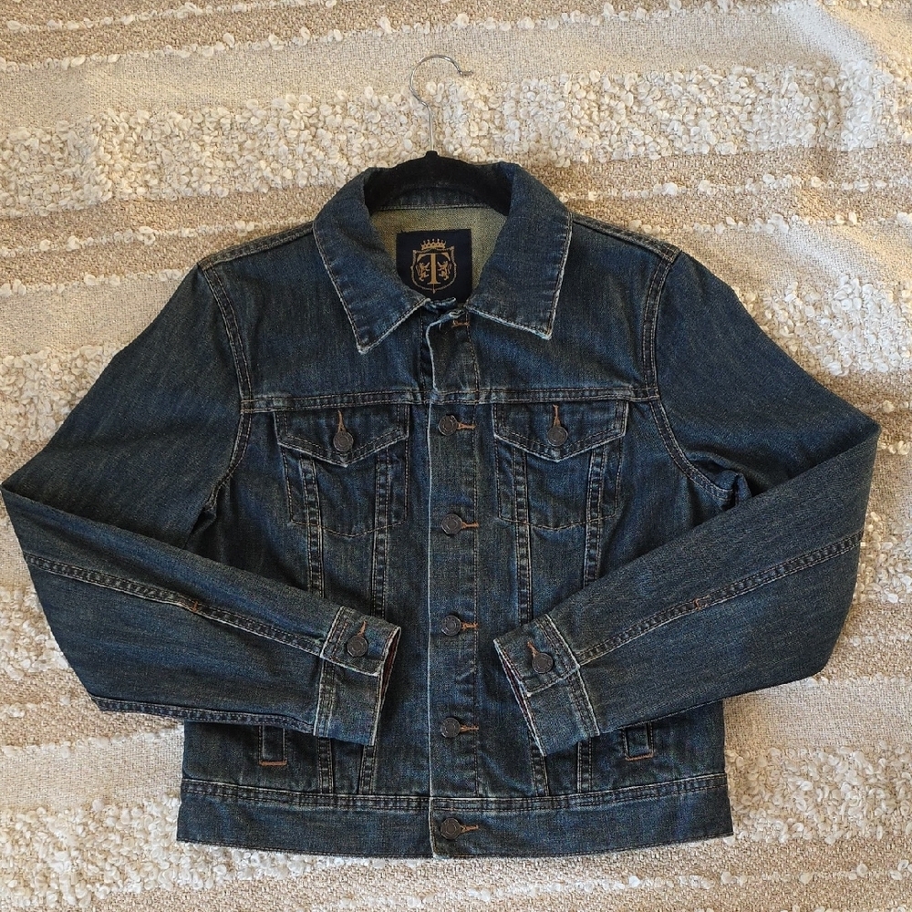 Talbots Classic Dark Blue Cotton Linen Jean Trucker Jacket Small